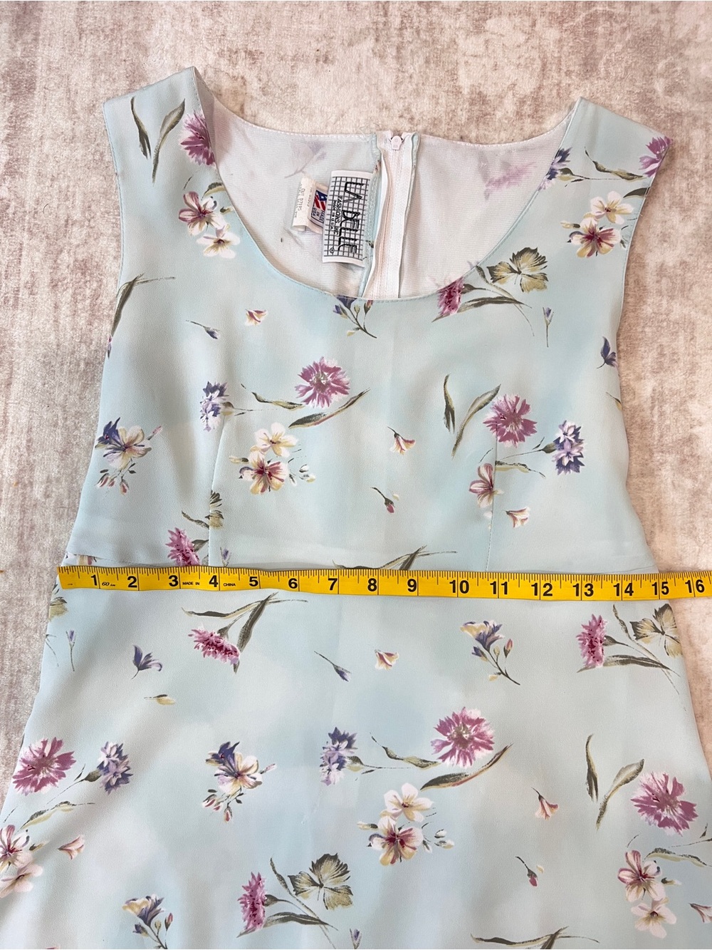 La Belle Vintage 90s Pastel Blue Floral Knee Length Dress Tie Back Bow 7 - Picture 8 of 12